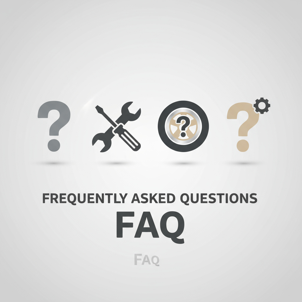 FAQ icons: question marks and car service tools