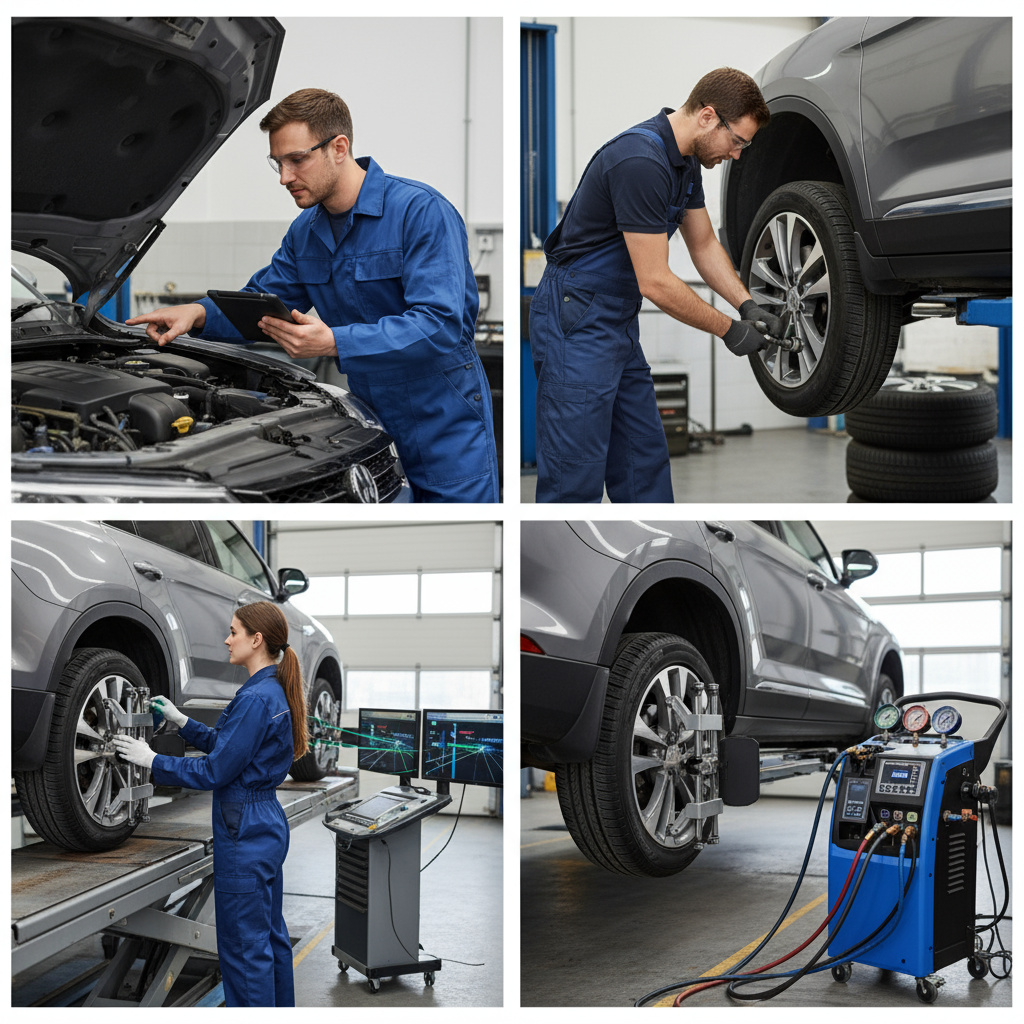 Collage of automotive service activities